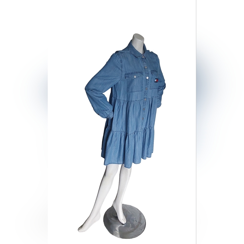 Tommy Jeans  ChambrayTiered Blue Denim‎ Shirt Dress - Picture 4 of 4
